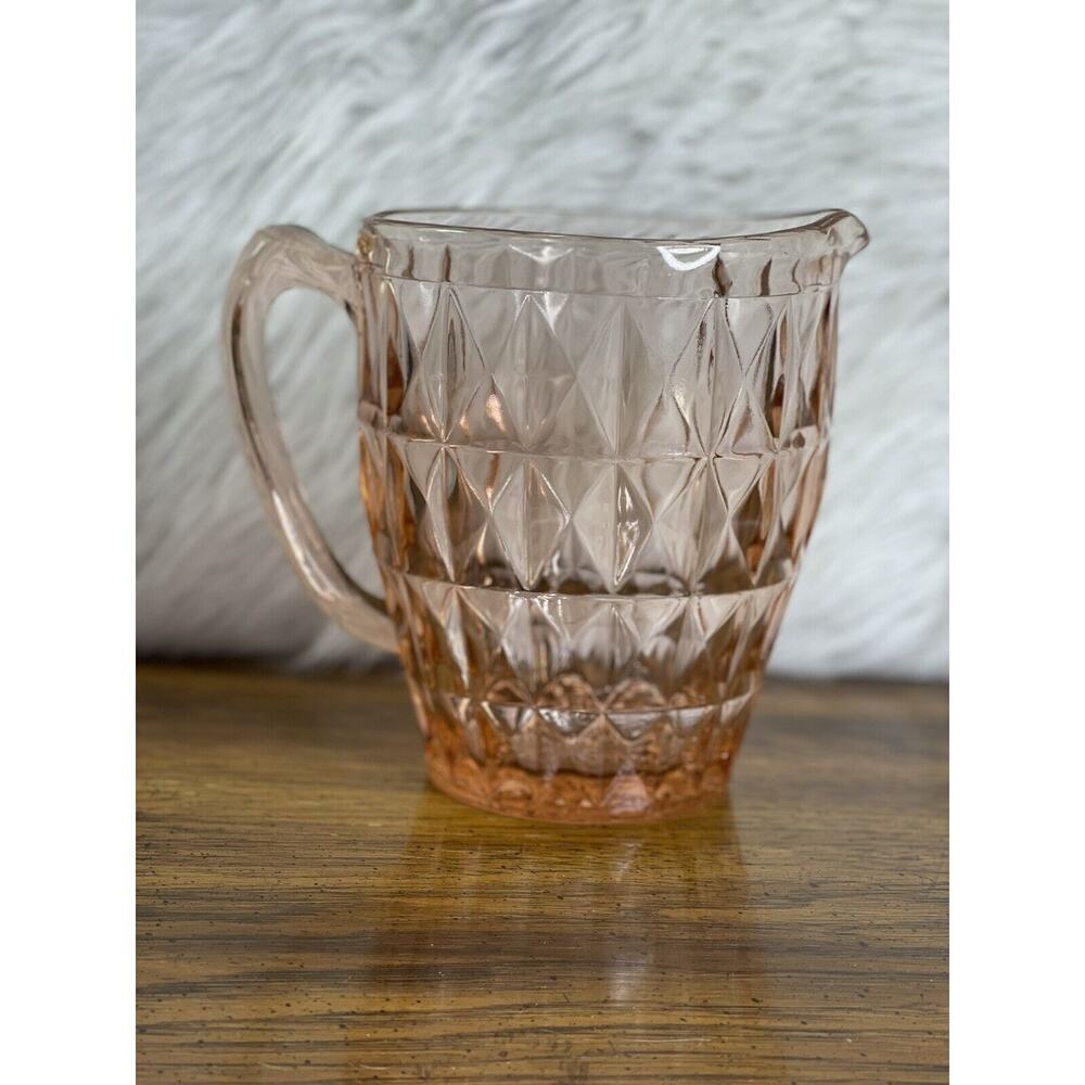 Vintage Jeanette Pitcher‎ Windsor Pink Depression Glass Diamond 6-cups